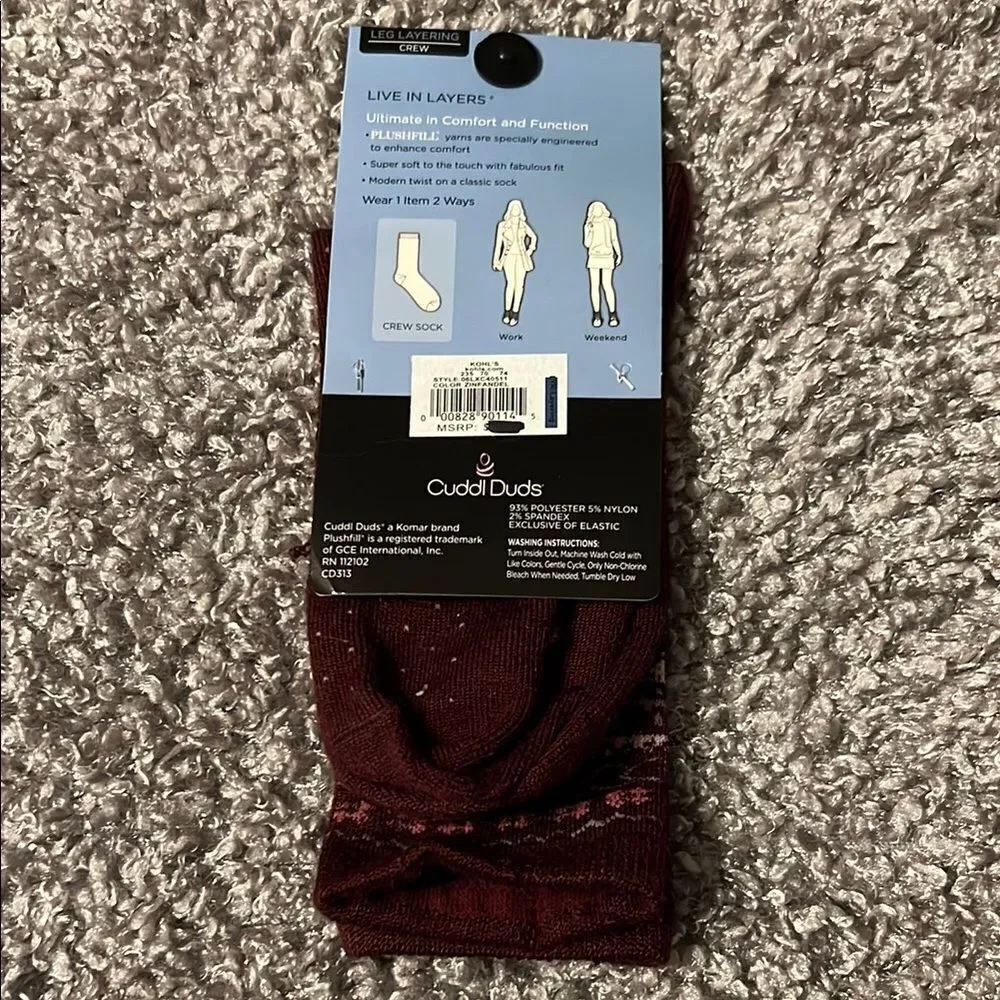 Cuddl Duds Red Casual Socks Cozy Fair Isle Design